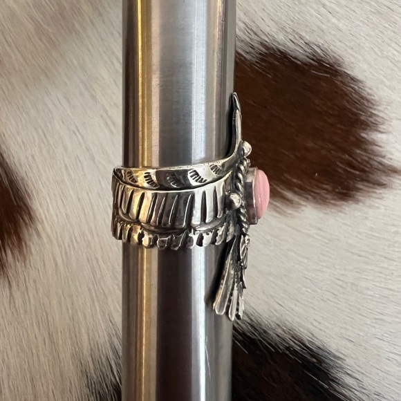 ❤️ Queen Pink Conch Navajo Thunderbird Statement Sterling Ring Size 7.5 - 10.5 G - Picture 8 of 14